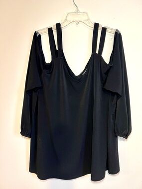 Torrid Cold-Shoulder Black Women's Top with Double-Strap Detail